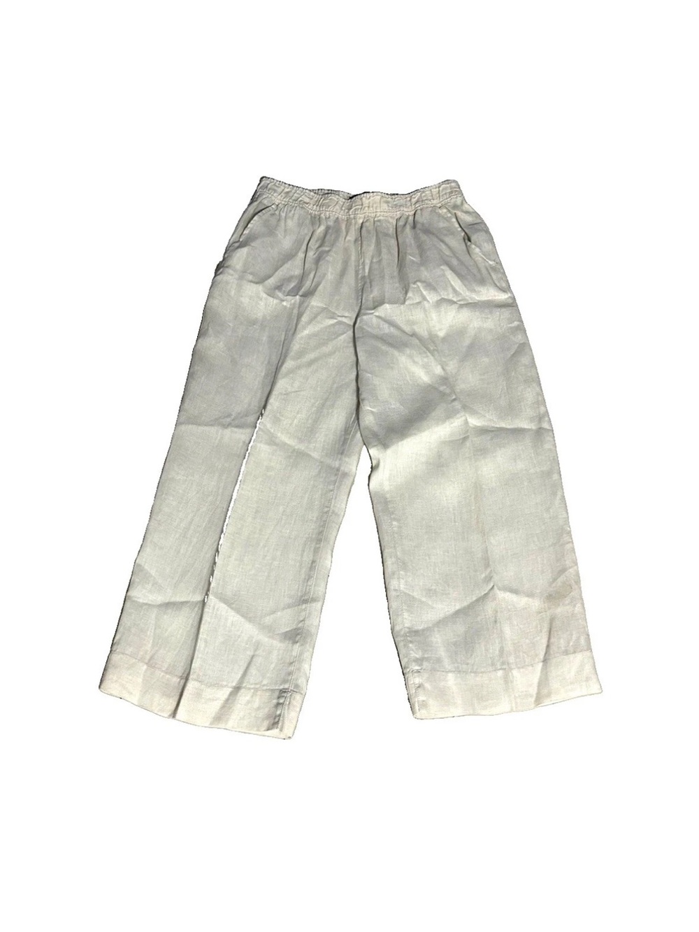 Tahari Cream Wide-Leg Pull-On 100% Linen Pants
